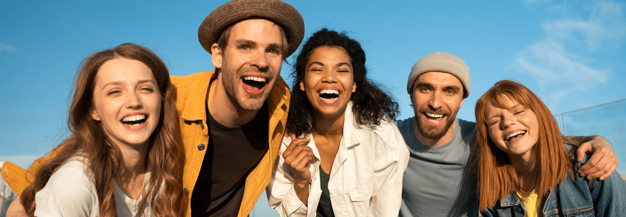 Group of happy people on their path to happiness
